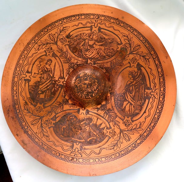 ANTIQUE VICTORIAN LARGE ETCHED COPPER WALL PLAQUE Carousel 1