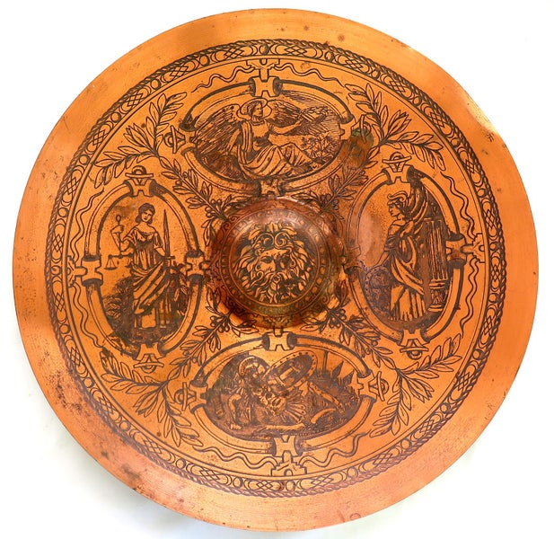 ANTIQUE VICTORIAN LARGE ETCHED COPPER WALL PLAQUE Carousel 2