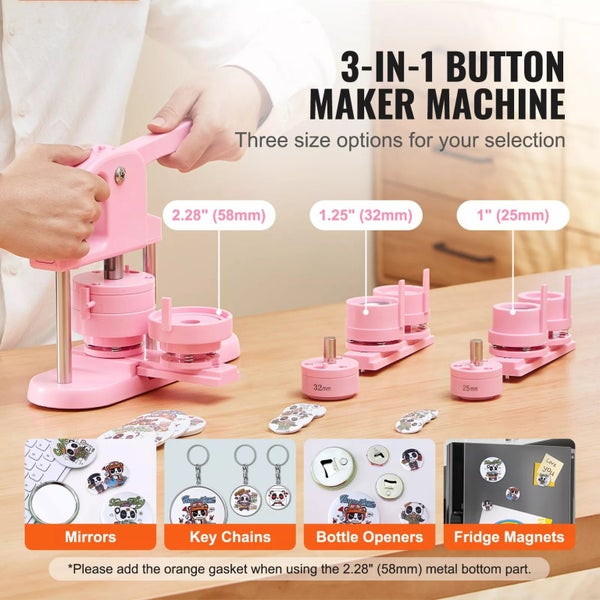 New Button Maker Machine Pin Badge Maker 1/1.25/2.28 inch 3-in-1 Pink for DIY Carousel 2