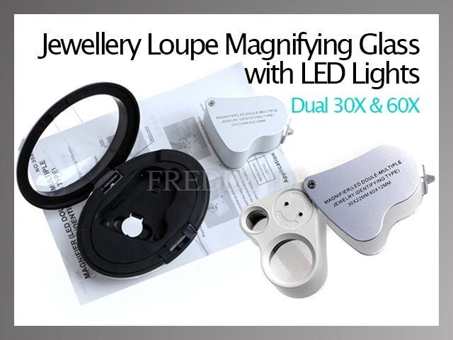 2 X Dual 60X & 30X Jewelry Loupe LED Magnifying Glass Carousel 1