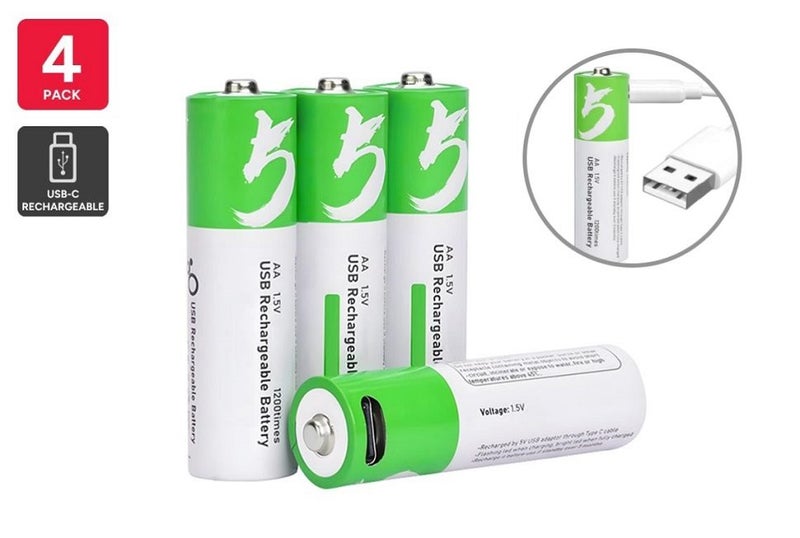Rechargeable Lithium-Ion AA Batteries (4 Pack) 2400mAh 1.5V USB-C Carousel 1