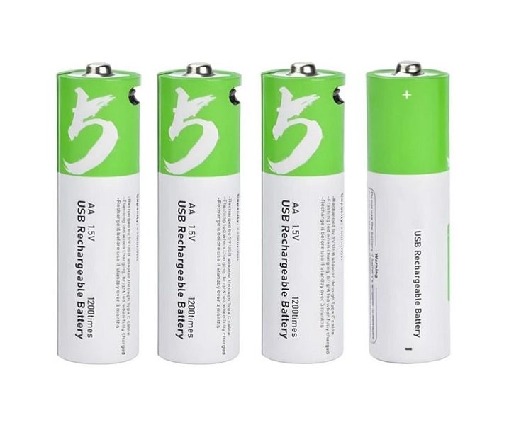 Rechargeable Lithium-Ion AA Batteries (4 Pack) 2400mAh 1.5V USB-C Carousel 2