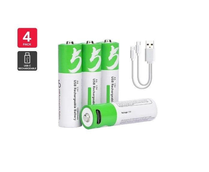Rechargeable Lithium-Ion AA Batteries (4 Pack) 2400mAh 1.5V USB-C Carousel 4