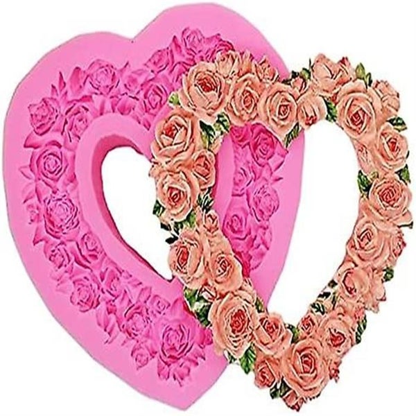 Rose Garland Heart Silicone Fondant Mold For Wedding Valentine's Gift Chocolate Carousel 1