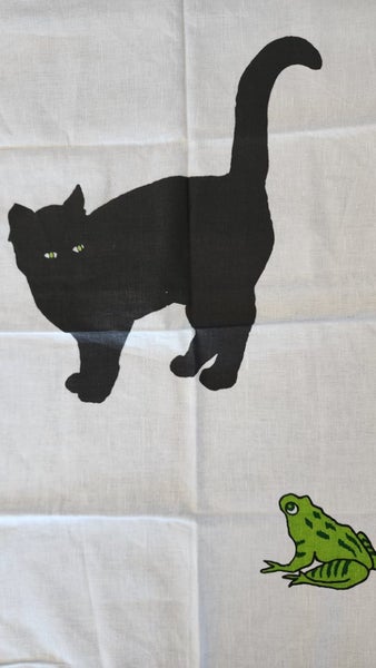 ~" Sue Boettcher Black Cat Artist Very Rare Linen Made In Ireland Tea Towel "~ Carousel 2