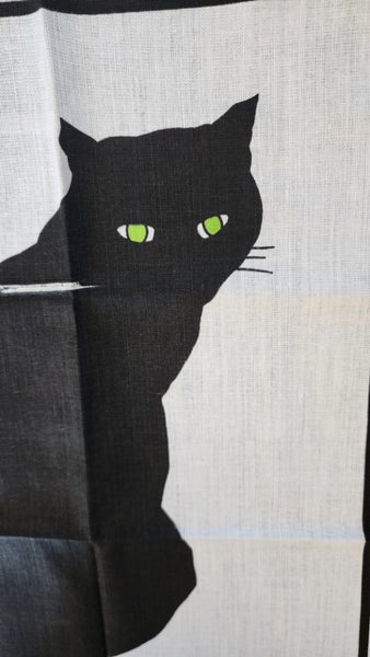 ~" Sue Boettcher Black Cat Artist Very Rare Linen Made In Ireland Tea Towel "~ Carousel 1