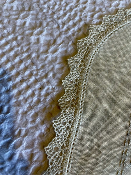 A lovely vintage hand embroidered linen dresser cloth Carousel 3