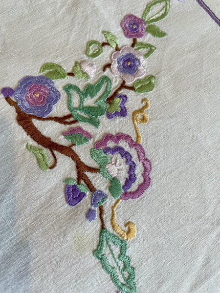 A lovely vintage hand embroidered linen dresser cloth Carousel 1