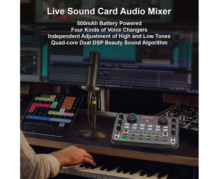 Live Sound Card Audio Mixer Recording Desktop Singing DC 5V 44.1KHz Noise R Carousel 2