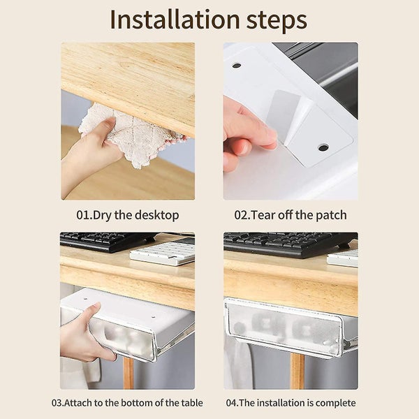 Under Desk Drawer Organizer,self Adhesive Pencil Tray Desk Table Storage Drawer Carousel 5