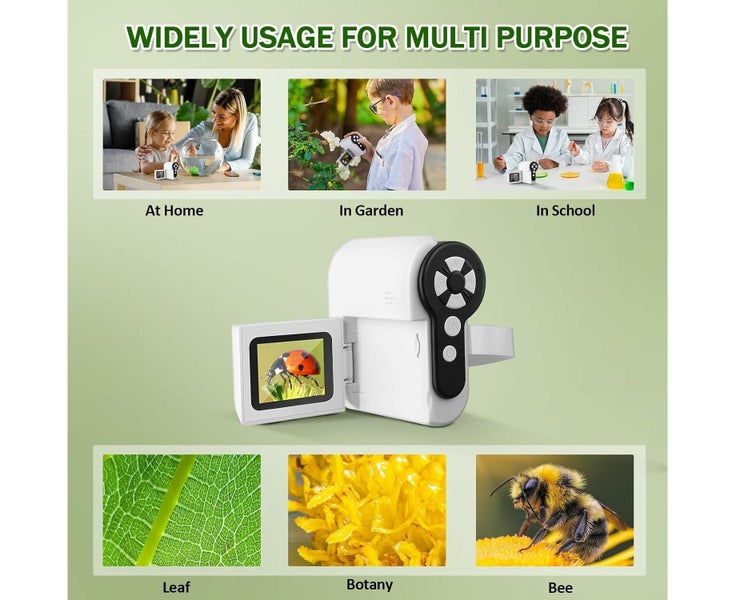 1000X Handheld Kids Microscope withLED Lights, 2'' LCD Screen Portable M Carousel 7
