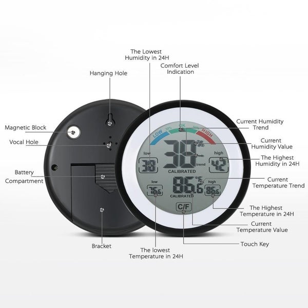 Digital Thermometer Hygrometer Multifunctional Trend Display C / F Unit Carousel 16