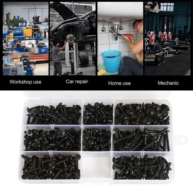 Versatile Black Wood Fastener Kit Self tapping Screws For Door Handles Machiner Carousel 2