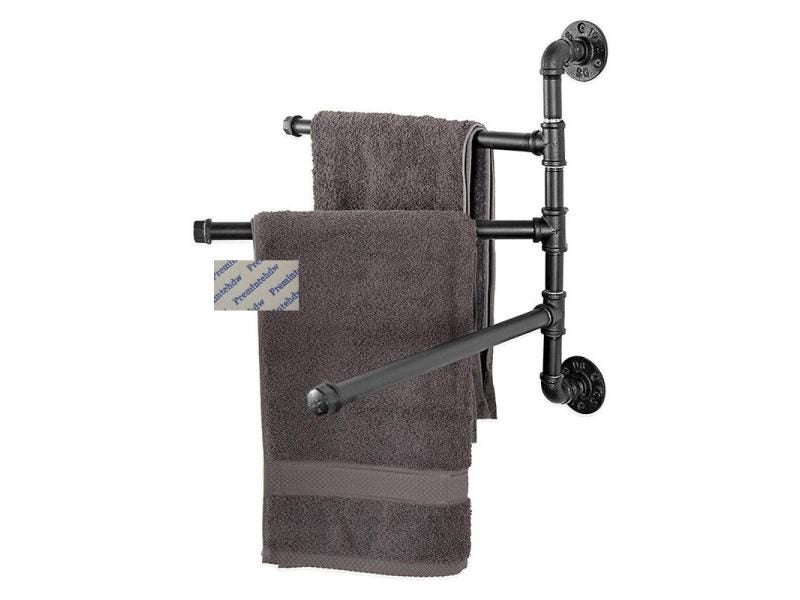 1Piece Wall Mount Bathroom Swivel Folding 3 Bars Towel Rack Black Rustic Carousel 2