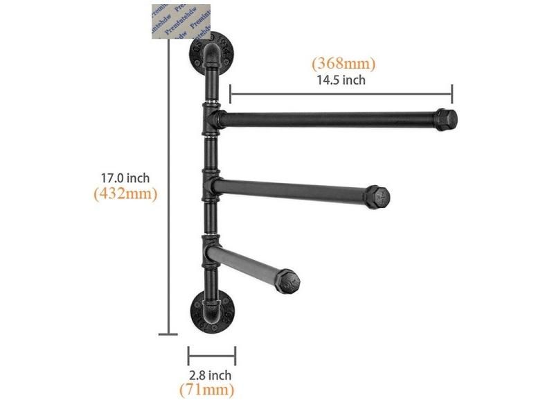 1Piece Wall Mount Bathroom Swivel Folding 3 Bars Towel Rack Black Rustic Carousel 1