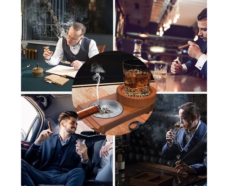 Luxury Whiskey Glass Tray with Cigar HolderGift Set Cigar Punch Cutter Carousel 6