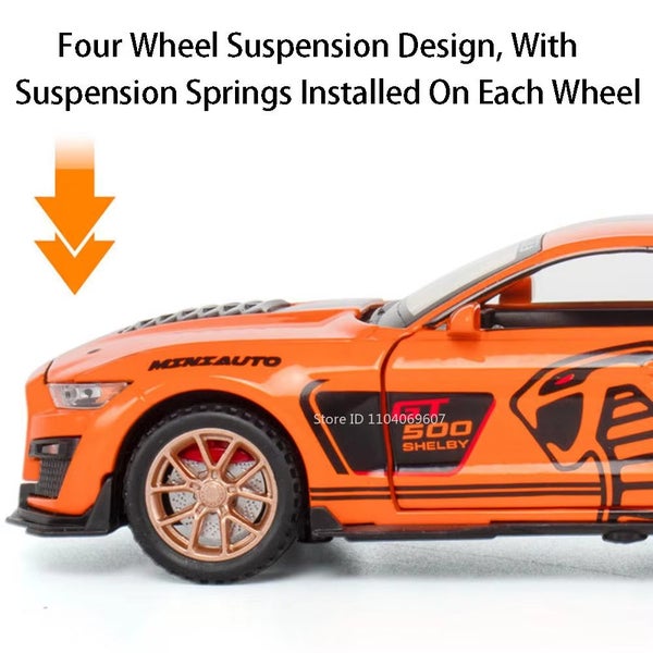 1:32 Mustang Shelby GT500 Miniature Car Model Toys Alloy Diecast, Orange Carousel 2