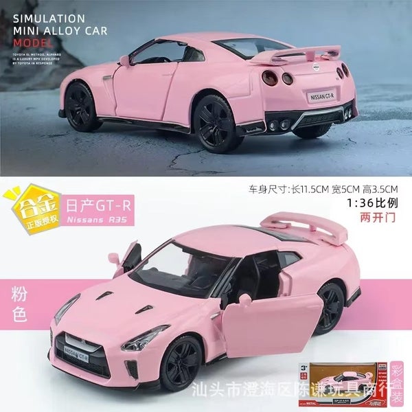 1:36 Nissan GTR R35 Super car Simulation Exquisite Diecast Toy, pink boxed Carousel 1