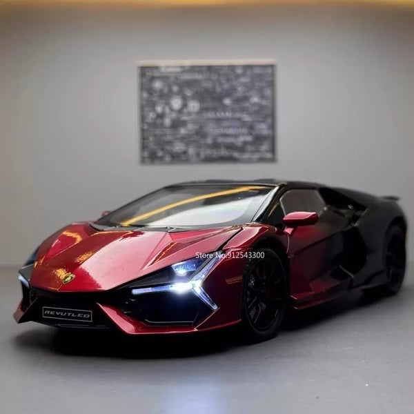 1:24 Lambor Revuelto Sports Car Model Toy Diecast Alloy Light Music, Red Carousel 1