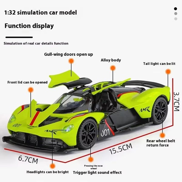 1:32 Valkyrie Supercar Alloy Car Model Sound and Light Pull Back, Green Carousel 4