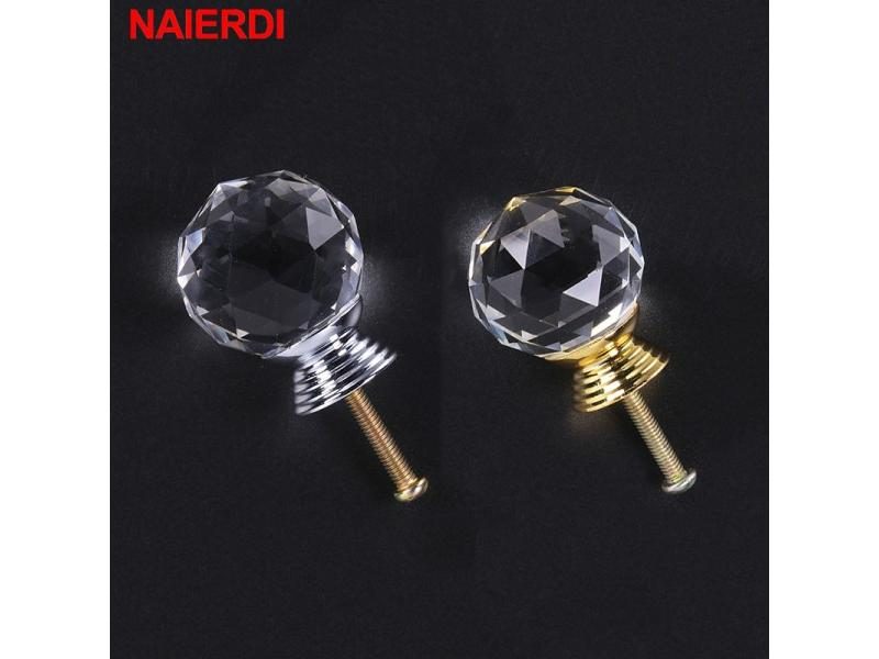 NAIERDI 20-30mm Crystal Handle Clear Glass Knobs Cupboard Drawer Pulls Kitchen Carousel 2