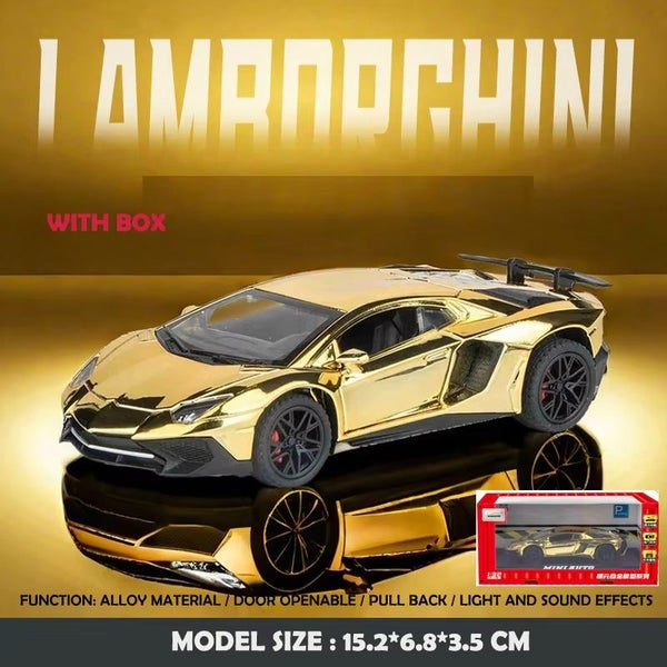 1:32 Electroplated Lamborghini Car Model with Sound Light Diecast, Gold w/box Carousel 1