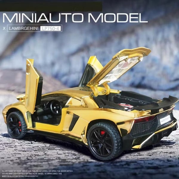 1:32 Electroplated Lamborghini Car Model with Sound Light Diecast, Gold w/box Carousel 4