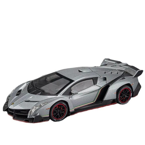 1:24 Lamborghinis Veneno Alloy Cast Toy Car Model Sound and Light, Silver Carousel 1