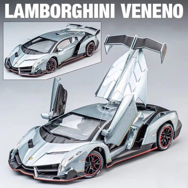 1:24 Lamborghinis Veneno Alloy Cast Toy Car Model Sound and Light, Silver Carousel 4