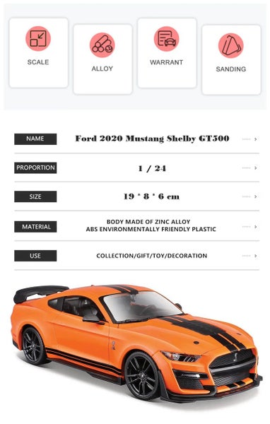 1:24 Ford 2020 Mustang Shelby GT500 alloy car model, Shelby GT500 Carousel 7
