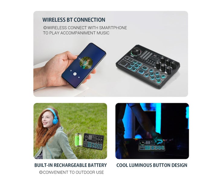 Live Sound Card External Voice Changer Audio Mixer BT Sound Mixer Board wit Carousel 2