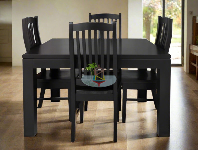 PurePine# NZ Pine Dining Suite | 1M Square Table&4 Chairs | Black color Carousel 1