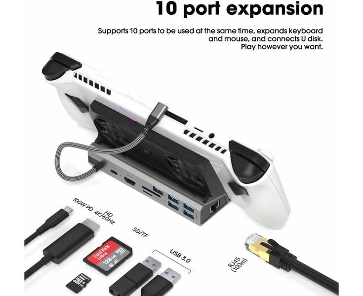 10in1 Docking Station for Steam Deck OLED&ROG Ally&Legion Go, Dual Cooling Carousel 2