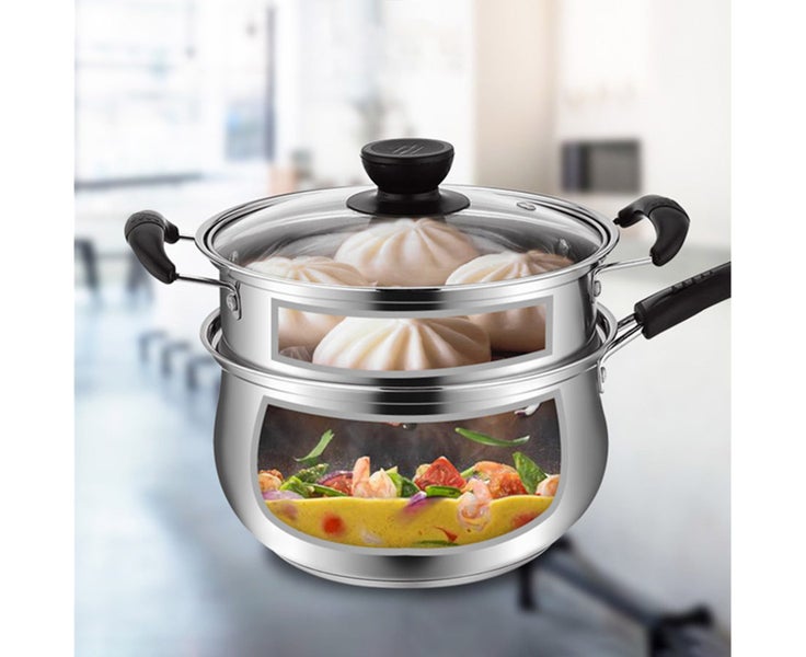 Stainless Steel Pot with Steamer Insert Glass Vented Lid Set Safe and Durab Carousel 6