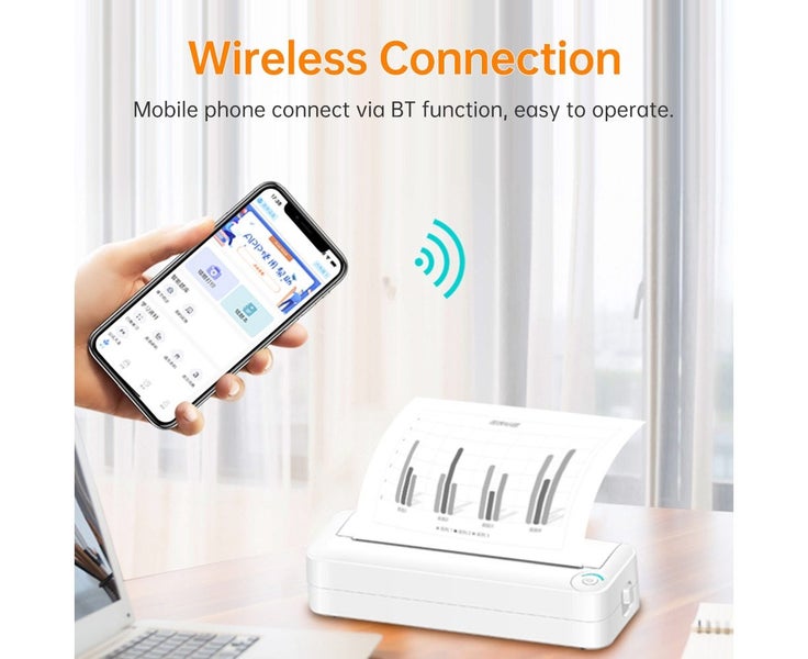 A4 Portable Paper Printer Thermal Printing Wireless BT Connect Compatible w Carousel 2