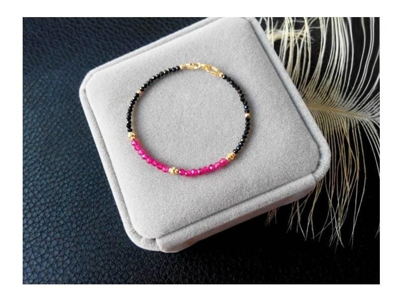 Lab Created Ruby 925 Sterling Silver Black Spinel Gold Gemstone Anklet For Carousel 1