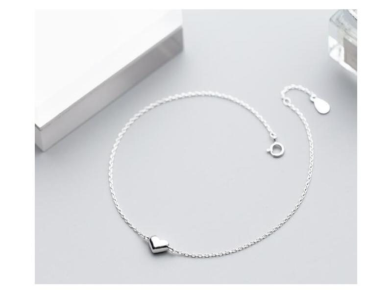 925 Sterling Silver Polished Rounded Heart Anklet Bracelet C S2444 Carousel 1