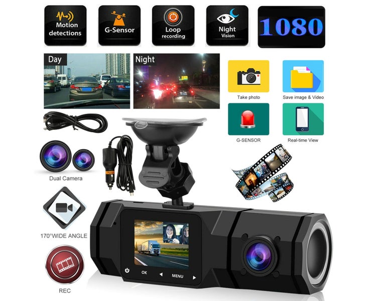 1 Set Dashcam Intelligent Wide Compatibility Dual Cameras 1.5-Inch 1080P Fr Carousel 1