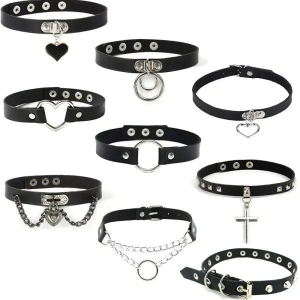 Gothic Choker Necklaces Women Girls Rivet Leather Necklace Rock Kpop Punk Neck Carousel 2