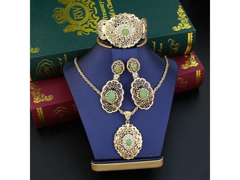 Gold Color Arabic Bride Jewelry Sets Morocco Caftan Jewelry Hollow Women Carousel 2