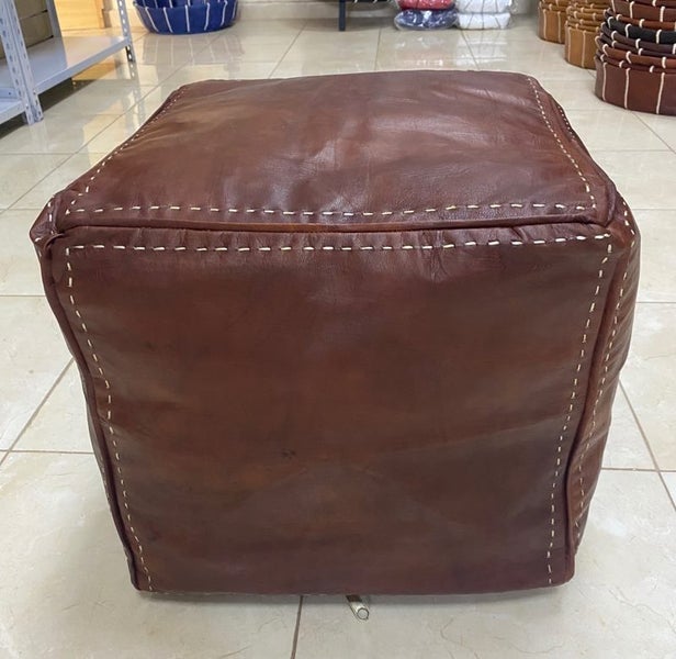 PREMIUM Handcrafted Moroccan Leather Pouf - Square Carousel 1