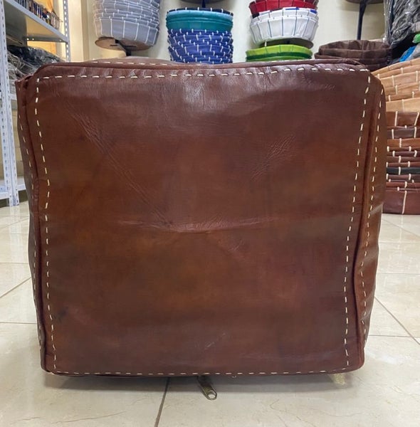PREMIUM Handcrafted Moroccan Leather Pouf - Square Carousel 4
