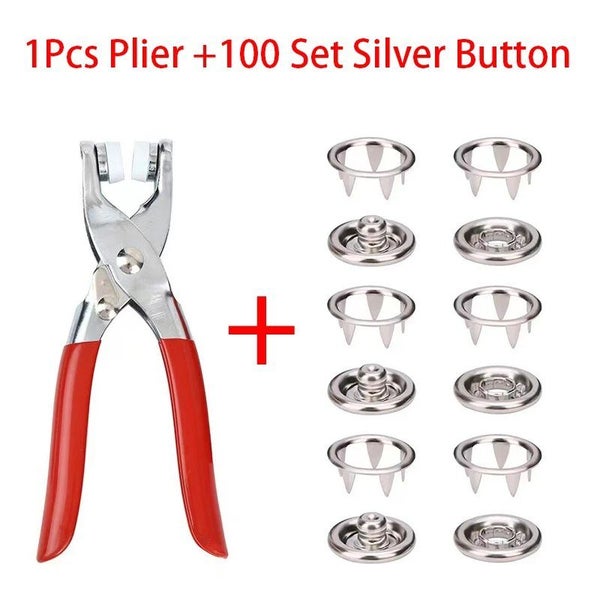 Plier Tool Set with 100 Silver Metal Sewing Buttons Snap Fasteners Carousel 5
