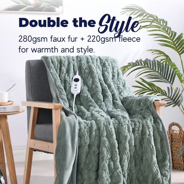 Dreamaker Luxury Faux Fur Heated Throw 200x180cm Leaf Carousel 2