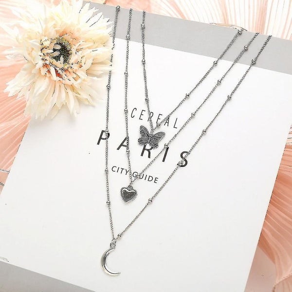 Korean Butterfly Multilayer Necklace Fashion Gold Silver Chain Necklaces Carousel 2