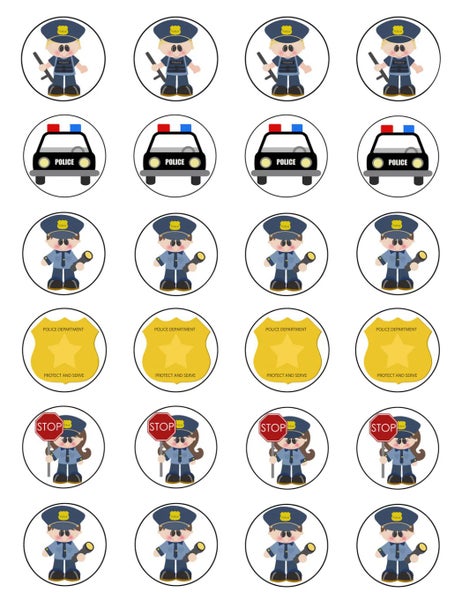 Police Theme Edible Cupcake Toppers x12 Carousel 1