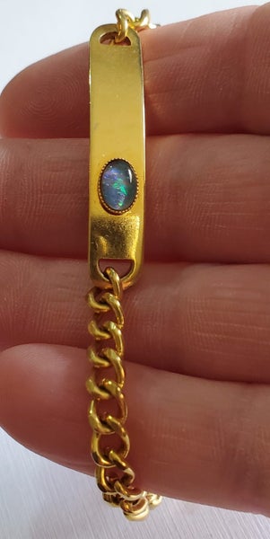 Opal Doublet Gold Plated id Curb Link Bracelet Carousel 1