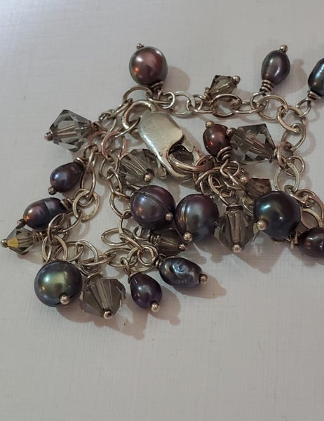 Black Freshwater Pearl & Crystal Bracelet Carousel 2