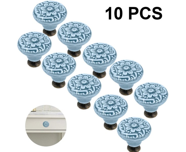 10 pieces ceramic knobs, vintage cabinet door knobs, drawer knobs, ceramic Carousel 2