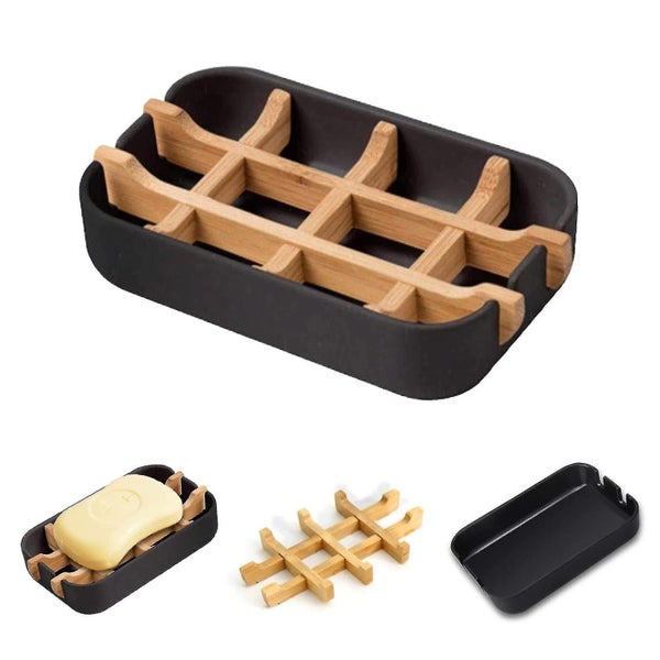 Bamboo Fiber Creative Perforation-free Household Drain Bathroom Accessories Soap Carousel 1